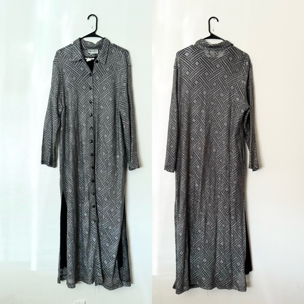 Vintage S.L. Fashions Maxi Slip Dress w Shimmer Triangle Matching Long Cardigan